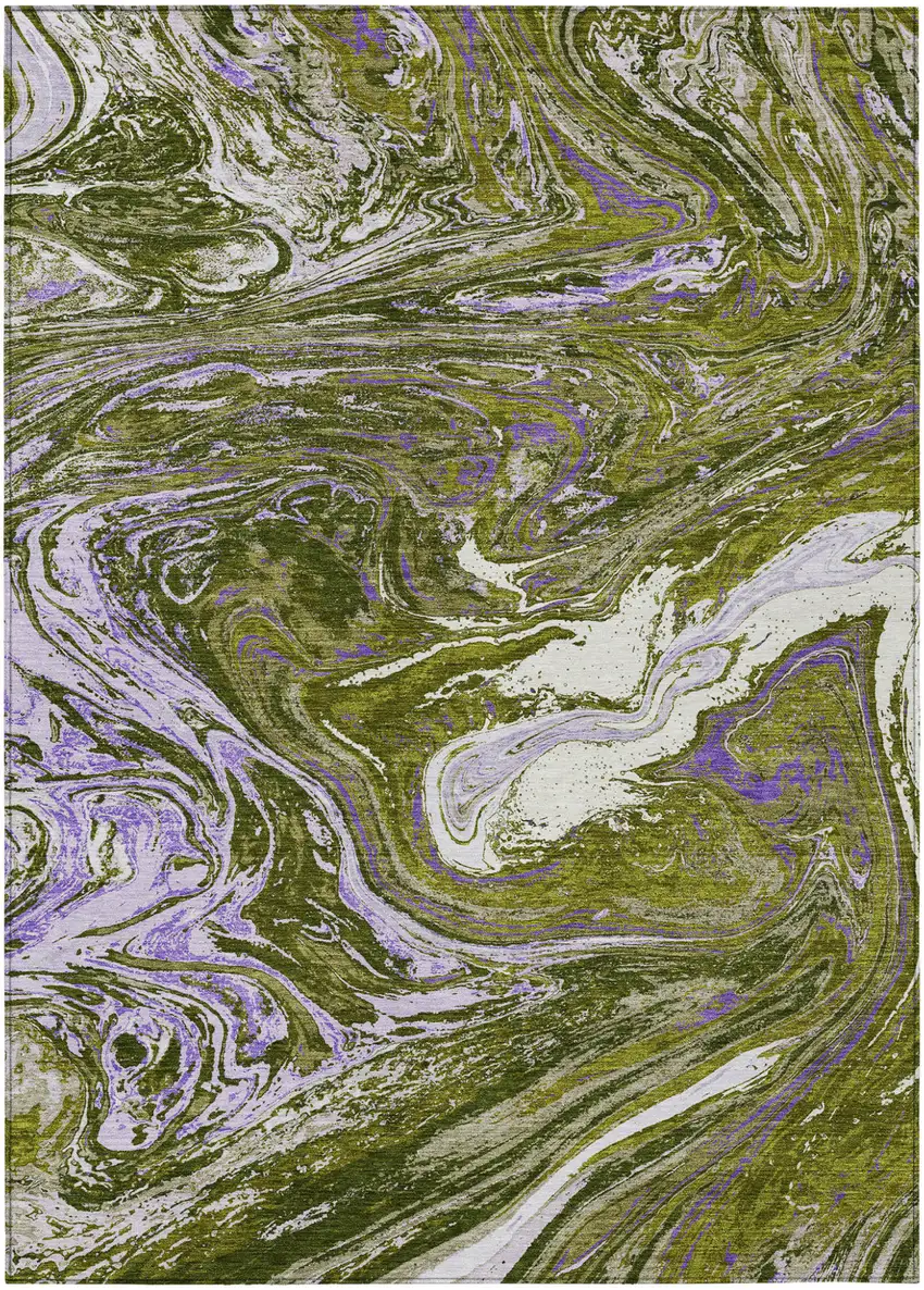 Olive Green Purple And Beige Abstract Washable Indoor Outdoor Area Rug Photo 2