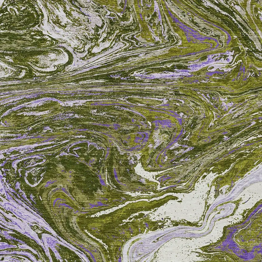 Olive Green Purple And Beige Abstract Washable Indoor Outdoor Area Rug Photo 5