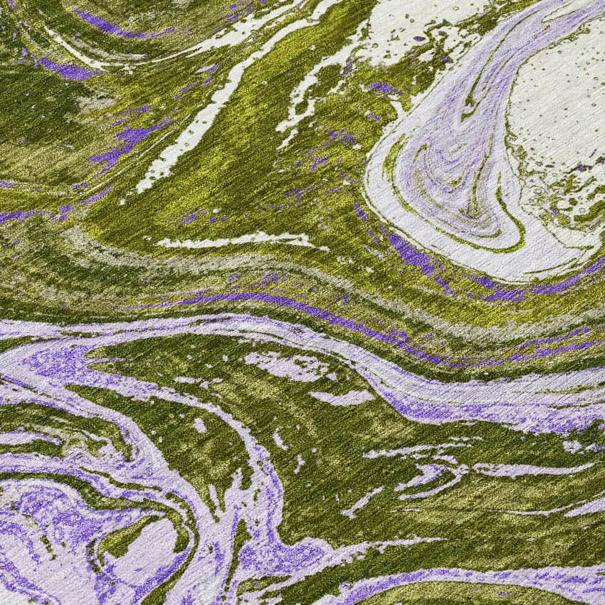 Olive Green Purple And Beige Abstract Washable Indoor Outdoor Area Rug Photo 6