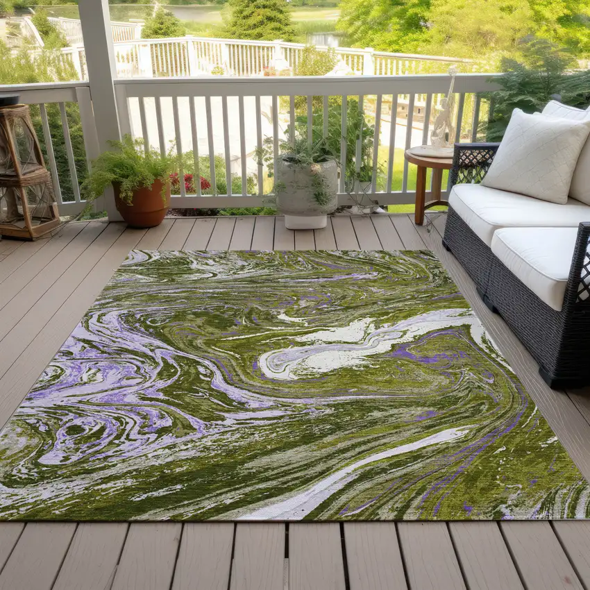 Olive Green Purple And Beige Abstract Washable Indoor Outdoor Area Rug Photo 8