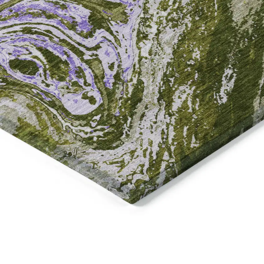 Olive Green Purple And Beige Abstract Washable Indoor Outdoor Area Rug Photo 4