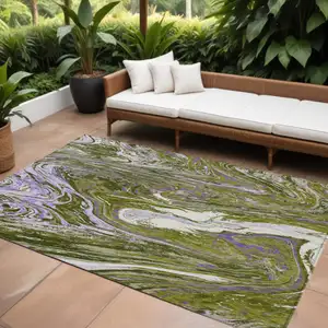 Photo of Olive Green Purple And Beige Abstract Washable Indoor Outdoor Area Rug
