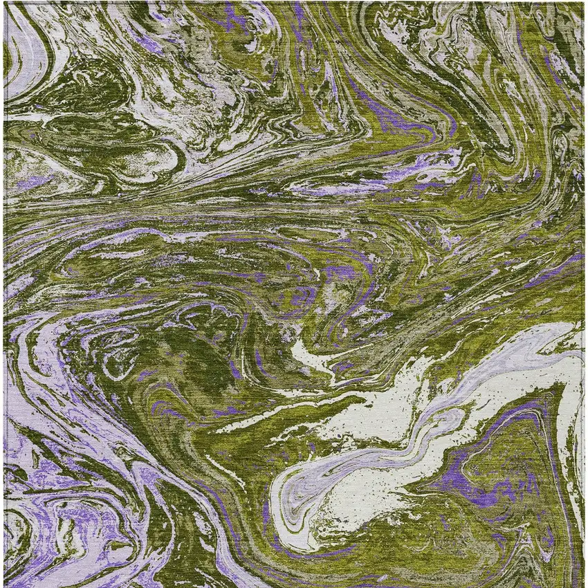 Olive Green Purple And Beige Abstract Washable Indoor Outdoor Area Rug Photo 7