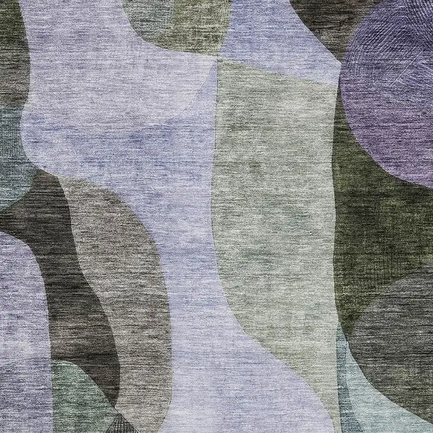 Olive Green Purple And Brown Abstract Geometric Washable Area Rug With UV Protection Photo 3