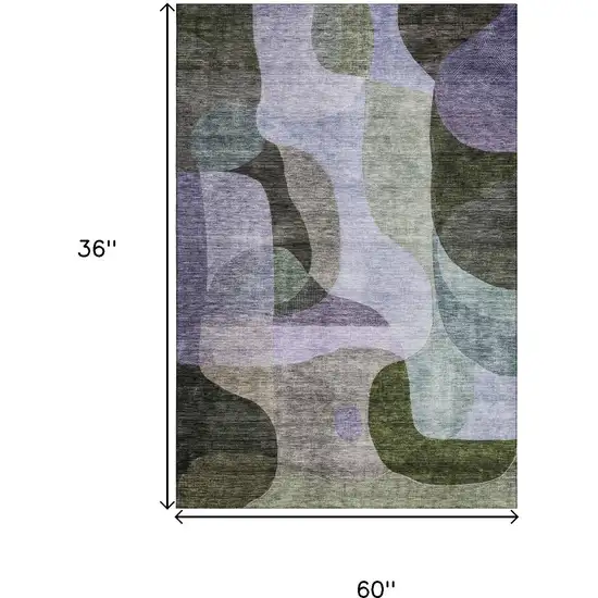 Olive Green Purple And Brown Abstract Geometric Washable Area Rug With UV Protection Photo 8