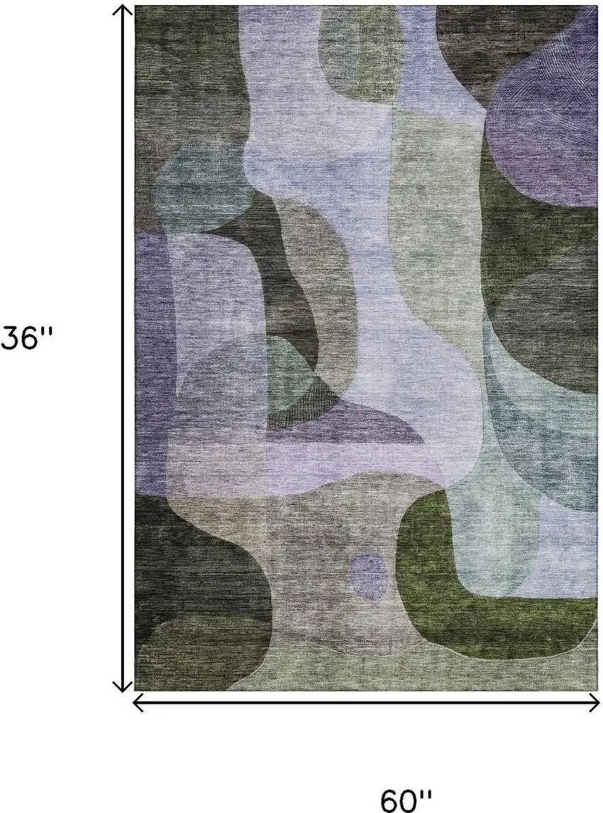 Olive Green Purple And Brown Abstract Geometric Washable Area Rug With UV Protection Photo 8