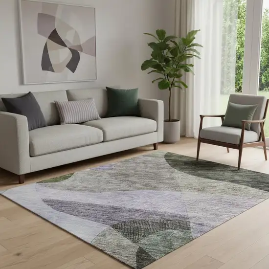 Olive Green Purple And Brown Abstract Geometric Washable Area Rug With UV Protection Photo 2
