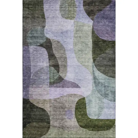 Olive Green Purple And Brown Abstract Geometric Washable Area Rug With UV Protection Photo 4