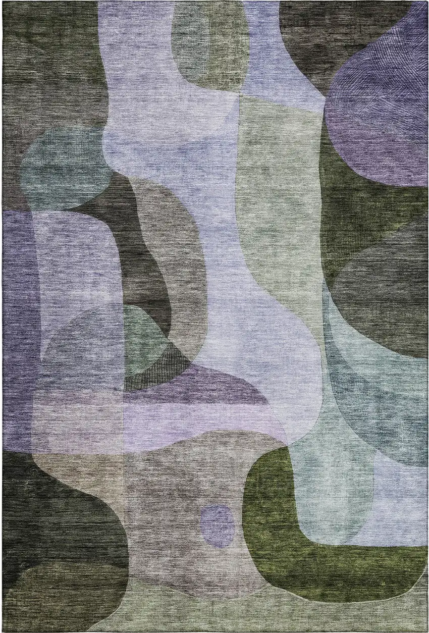 Olive Green Purple And Brown Abstract Geometric Washable Area Rug With UV Protection Photo 4