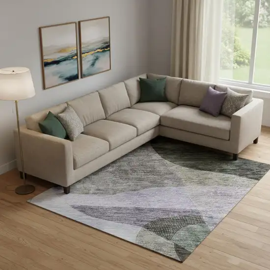 Olive Green Purple And Brown Abstract Geometric Washable Area Rug With UV Protection Photo 2