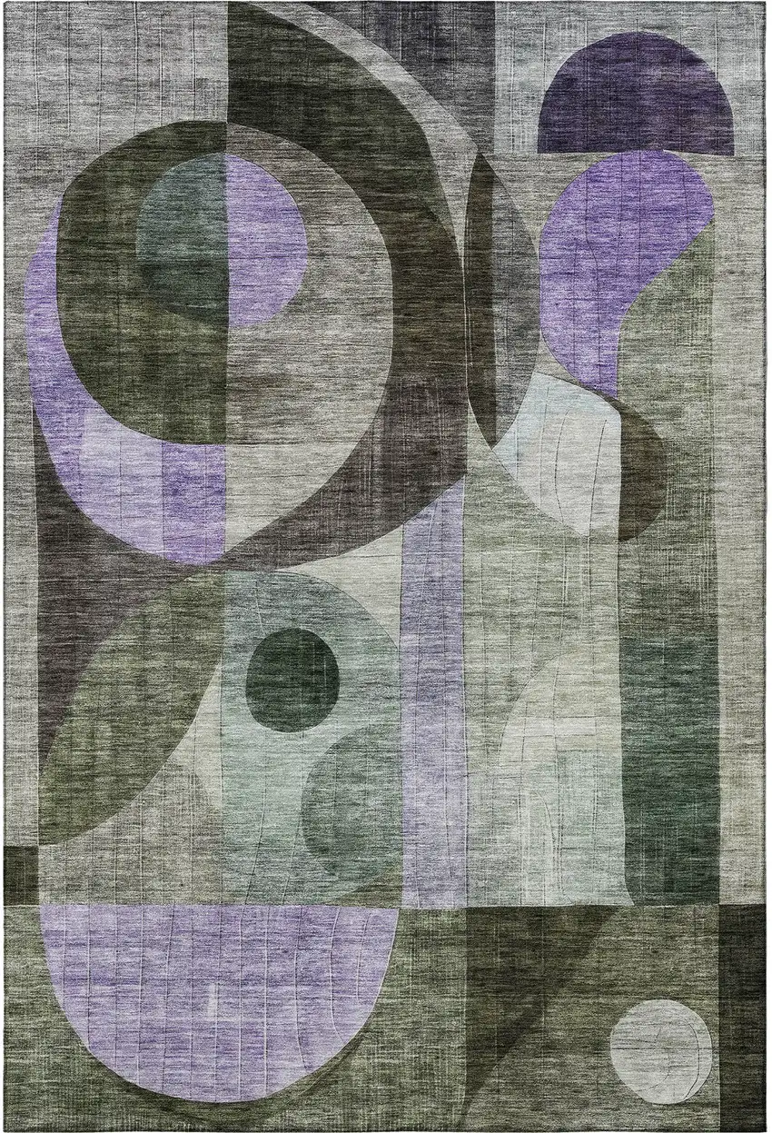 Olive Green Purple And Brown Geometric Washable Area Rug With UV Protection Photo 3