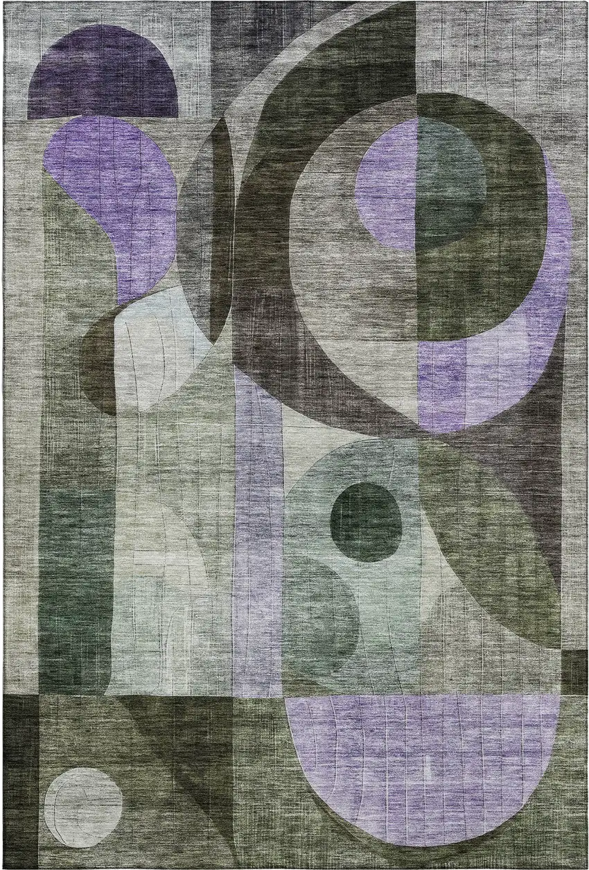 Olive Green Purple And Brown Geometric Washable Area Rug With UV Protection Photo 1