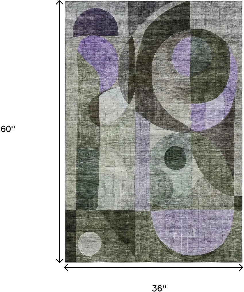 Olive Green Purple And Brown Geometric Washable Area Rug With UV Protection Photo 9