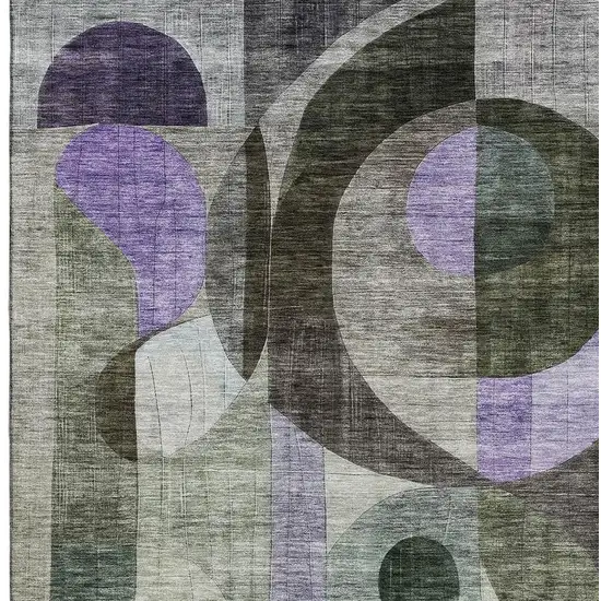 Olive Green Purple And Brown Geometric Washable Area Rug With UV Protection Photo 3