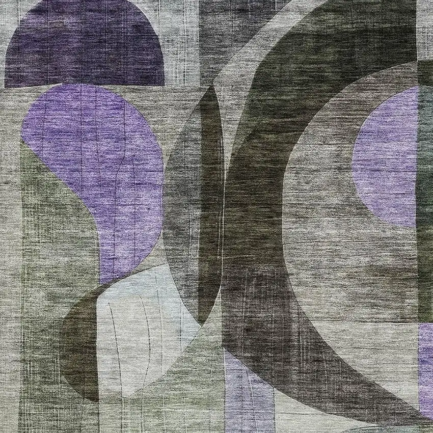 Olive Green Purple And Brown Geometric Washable Area Rug With UV Protection Photo 3