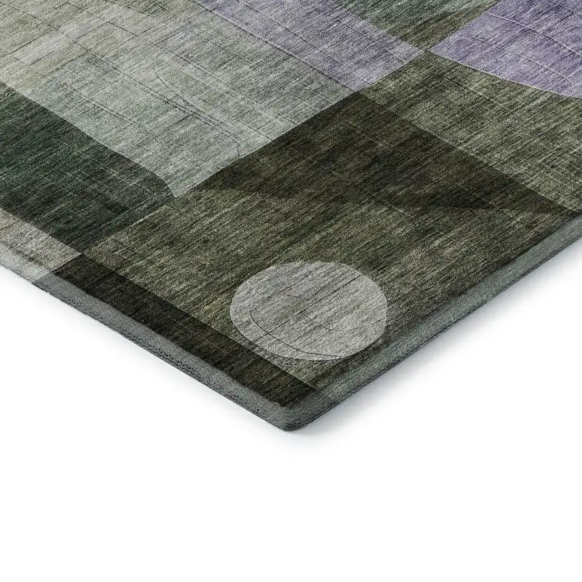 Olive Green Purple And Brown Geometric Washable Area Rug With UV Protection Photo 7