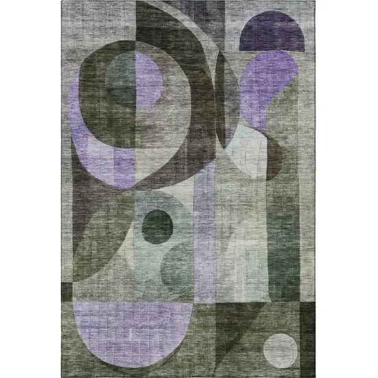 Olive Green Purple And Brown Geometric Washable Area Rug With UV Protection Photo 3