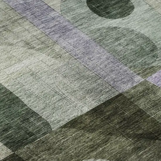 Olive Green Purple And Brown Geometric Washable Area Rug With UV Protection Photo 9