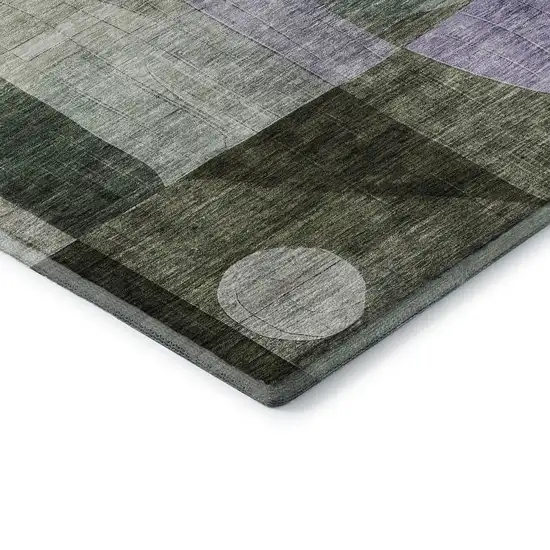 Olive Green Purple And Brown Geometric Washable Area Rug With UV Protection Photo 7