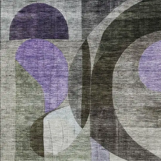 Olive Green Purple And Brown Geometric Washable Area Rug With UV Protection Photo 2