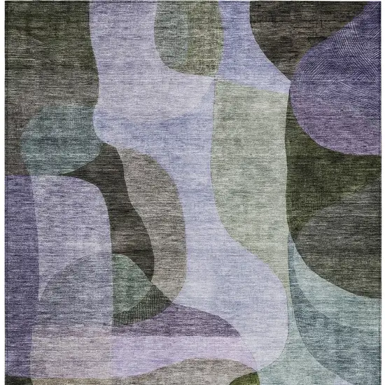 Olive Green Purple And Charcoal Abstract Washable Indoor Outdoor Area Rug Photo 6