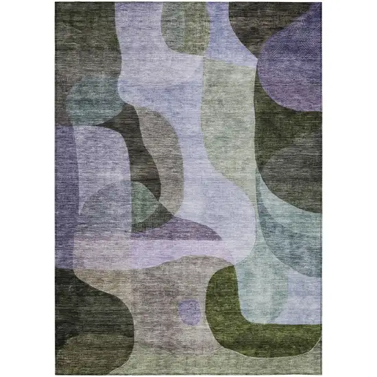 Olive Green Purple And Charcoal Abstract Washable Indoor Outdoor Area Rug Photo 2