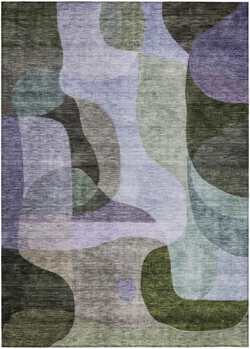 Olive Green Purple And Charcoal Abstract Washable Indoor Outdoor Area Rug Photo 2