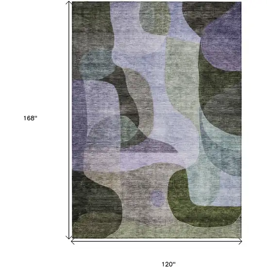 Olive Green Purple And Charcoal Abstract Washable Indoor Outdoor Area Rug Photo 7