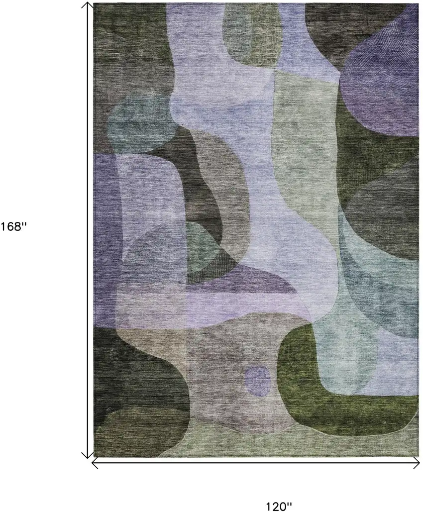 Olive Green Purple And Charcoal Abstract Washable Indoor Outdoor Area Rug Photo 7