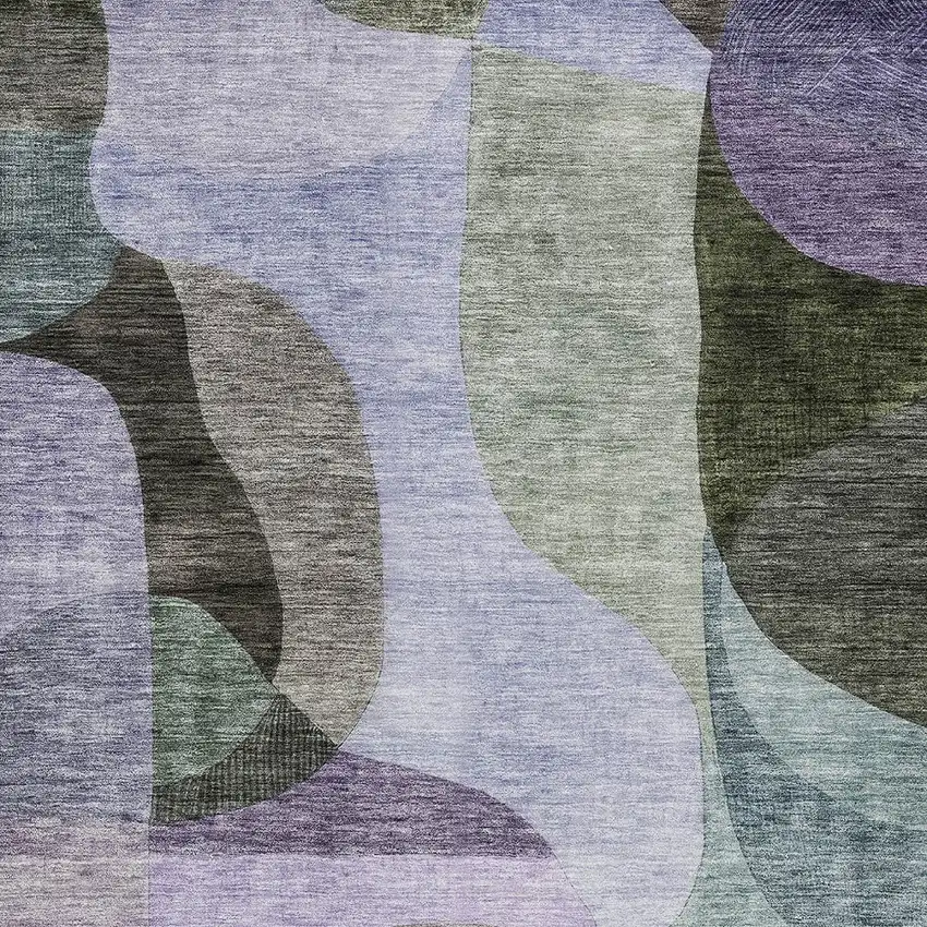 Olive Green Purple And Charcoal Abstract Washable Indoor Outdoor Area Rug Photo 5