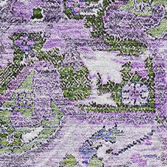 Olive Green Purple And Gray Floral Medallion Washable Area Rug With UV Protection Photo 3