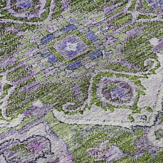 Olive Green Purple And Gray Floral Medallion Washable Area Rug With UV Protection Photo 8