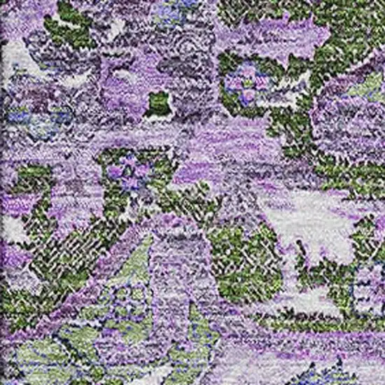 Olive Green Purple And Gray Floral Medallion Washable Area Rug With UV Protection Photo 3