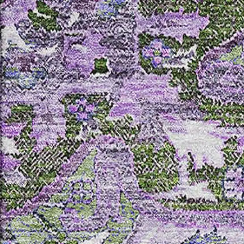 Olive Green Purple And Gray Floral Medallion Washable Area Rug With UV Protection Photo 3