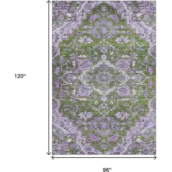 Olive Green Purple And Gray Floral Medallion Washable Area Rug With UV Protection Photo 3