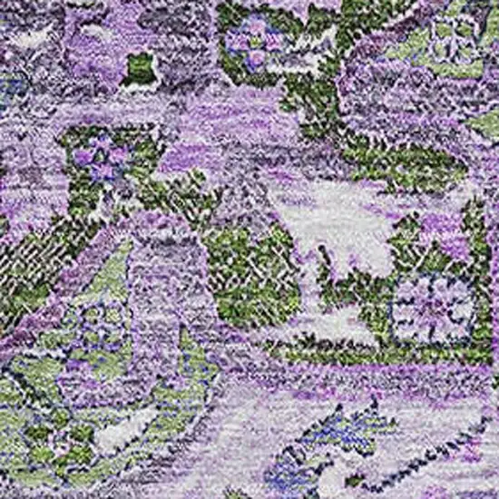 Olive Green Purple And Gray Floral Medallion Washable Area Rug With UV Protection Photo 3