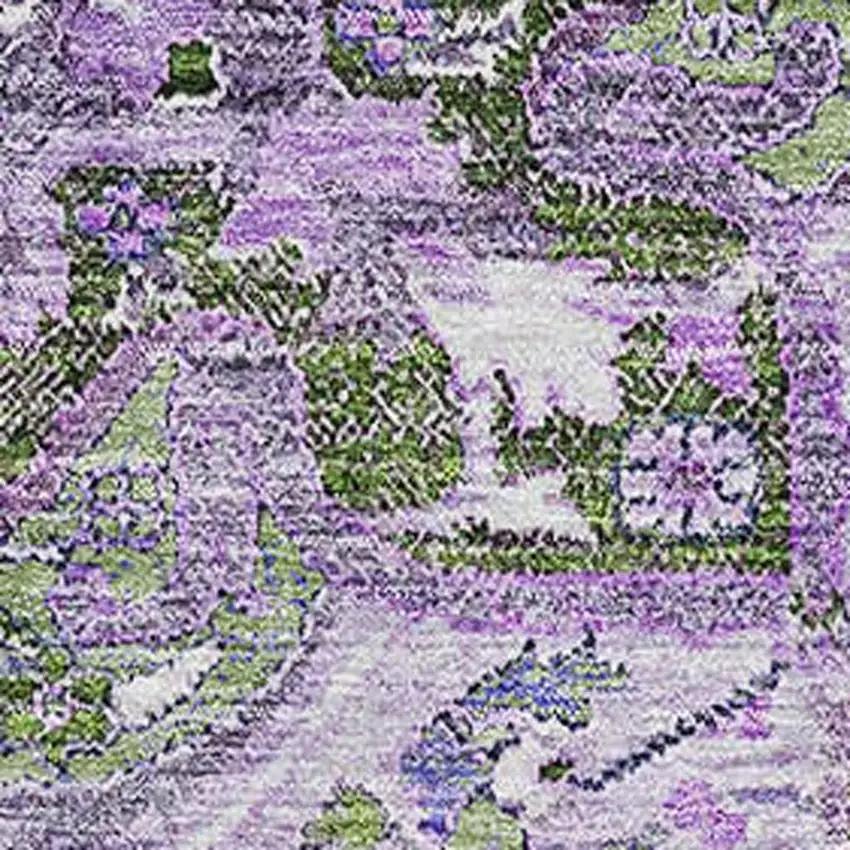 Olive Green Purple And Gray Floral Medallion Washable Area Rug With UV Protection Photo 3