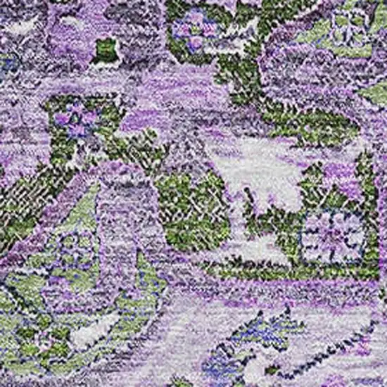 Olive Green Purple And Gray Floral Medallion Washable Area Rug With UV Protection Photo 3