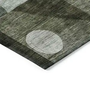 Photo of Olive Green Purple And Gray Geometric Washable Indoor Outdoor Area Rug