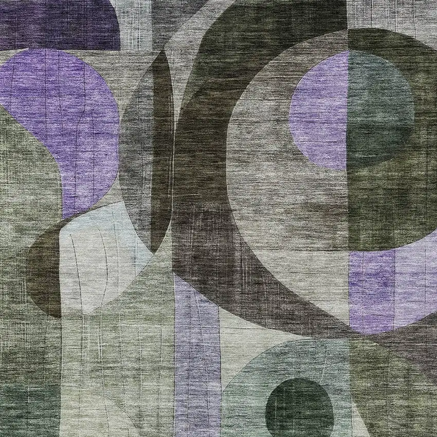 Olive Green Purple And Gray Geometric Washable Indoor Outdoor Area Rug Photo 6