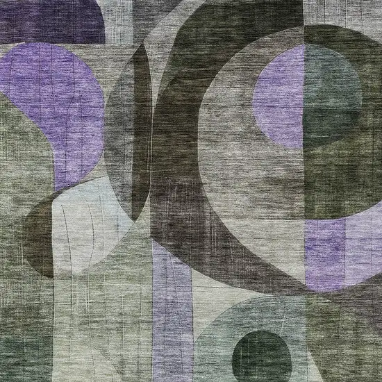 Olive Green Purple And Gray Geometric Washable Indoor Outdoor Area Rug Photo 6