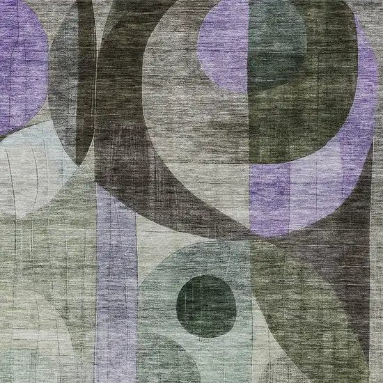Olive Green Purple And Gray Geometric Washable Indoor Outdoor Area Rug Photo 5