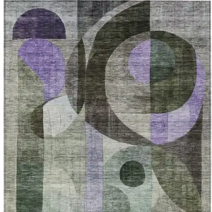 Photo of Olive Green Purple And Gray Geometric Washable Indoor Outdoor Area Rug