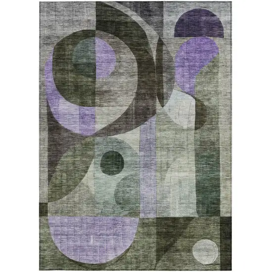Olive Green Purple And Gray Geometric Washable Indoor Outdoor Area Rug Photo 5