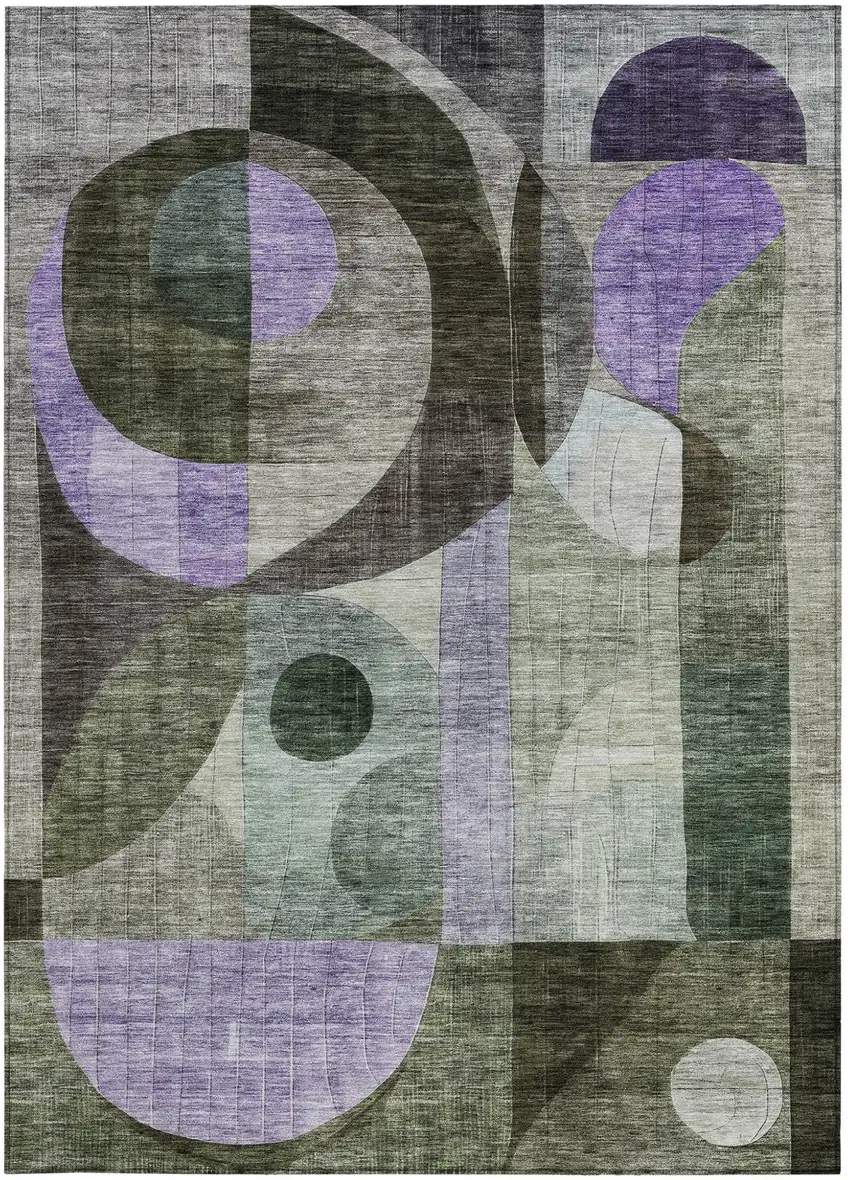 Olive Green Purple And Gray Geometric Washable Indoor Outdoor Area Rug Photo 5