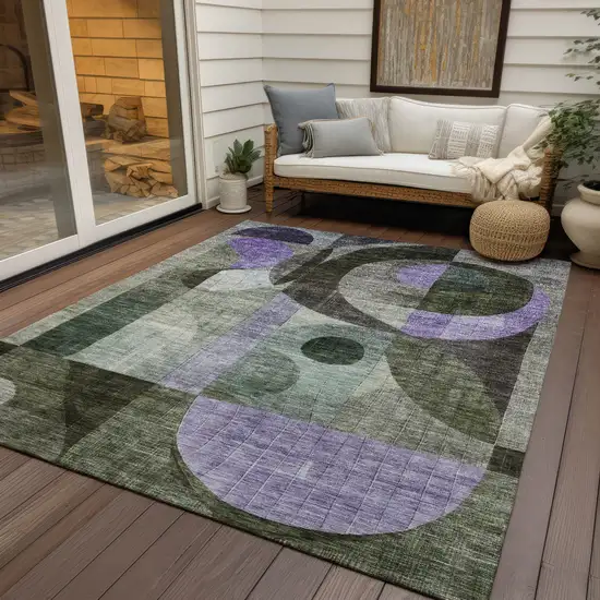 Olive Green Purple And Gray Geometric Washable Indoor Outdoor Area Rug Photo 6