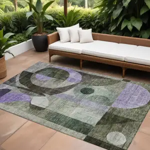 Photo of Olive Green Purple And Gray Geometric Washable Indoor Outdoor Area Rug