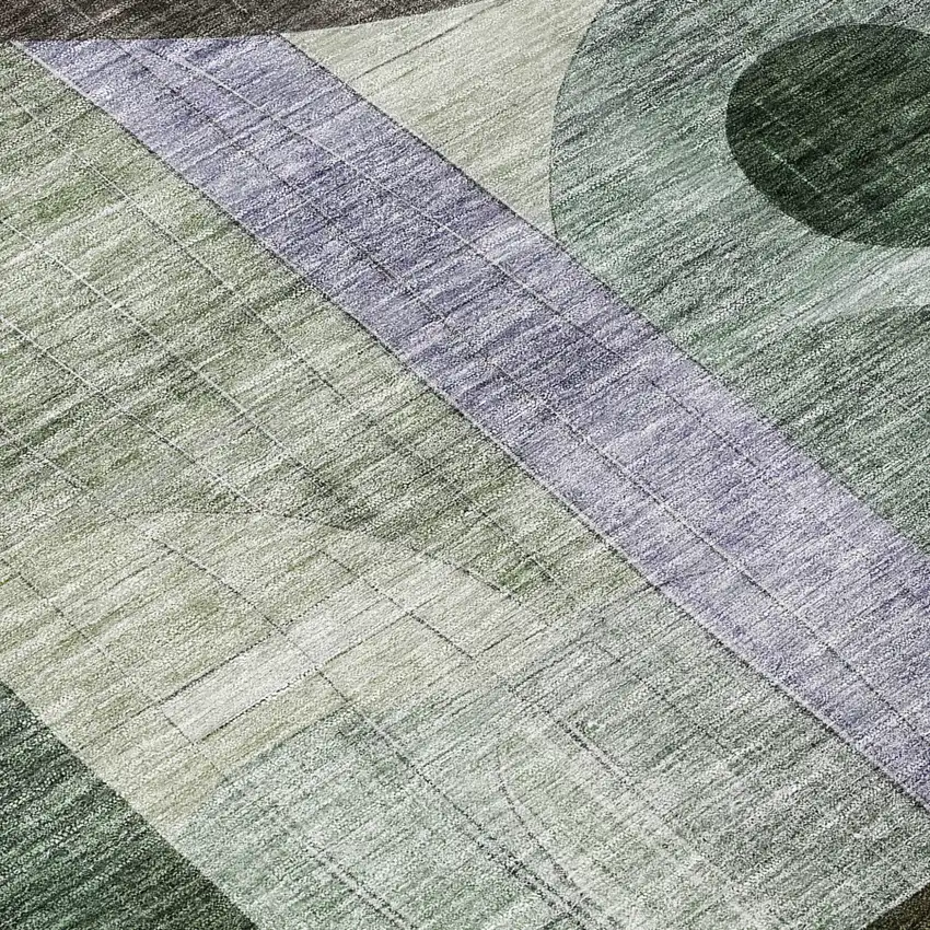 Olive Green Purple And Gray Geometric Washable Indoor Outdoor Area Rug Photo 8