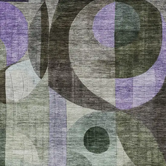 Olive Green Purple And Gray Geometric Washable Indoor Outdoor Area Rug Photo 5