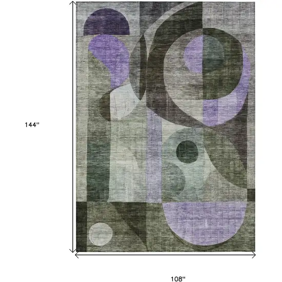 Olive Green Purple And Gray Geometric Washable Indoor Outdoor Area Rug Photo 7